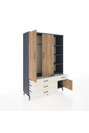 Hyperion Dolap 5 Raflı 4 Çekmeceli Tek Askılı 132x44x195 Antrasit-Çam/Aytaşı