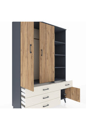 Hyperion Dolap 5 Raflı 4 Çekmeceli Tek Askılı 132x44x195 Antrasit-Çam/Aytaşı