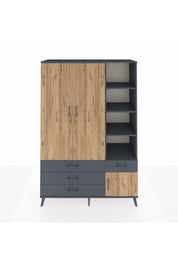 Hyperion Dolap 5 Raflı 4 Çekmeceli Tek Askılı 132x44x195 Antrasit-Çam/Antrasit