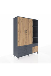 Hyperion Dolap 5 Raflı 4 Çekmeceli Tek Askılı 132x44x195 Antrasit-Çam/Antrasit