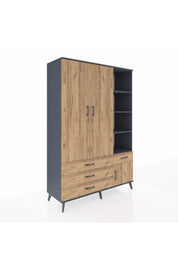 Hyperion Dolap 5 Raflı 4 Çekmeceli Tek Askılı 132x44x195 Antrasit-Çam/Çam