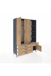 Hyperion Dolap 5 Raflı 4 Çekmeceli Tek Askılı 132x44x195 Antrasit-Çam/Çam