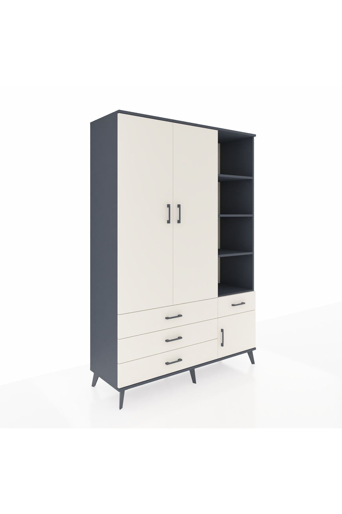 Hyperion Dolap 5 Raflı 4 Çekmeceli Tek Askılı 132x44x195 Antrasit-Aytaşı/Aytaşı