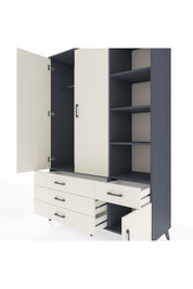 Hyperion Dolap 5 Raflı 4 Çekmeceli Tek Askılı 132x44x195 Antrasit-Aytaşı/Aytaşı