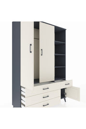 Hyperion Dolap 5 Raflı 4 Çekmeceli Tek Askılı 132x44x195 Antrasit-Aytaşı/Aytaşı