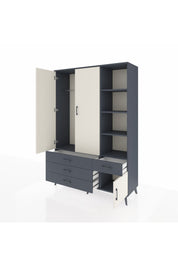 Hyperion Dolap 5 Raflı 4 Çekmeceli Tek Askılı 132x44x195 Antrasit-Aytaşı/Antrasit