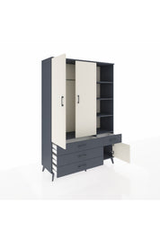 Hyperion Dolap 5 Raflı 4 Çekmeceli Tek Askılı 132x44x195 Antrasit-Aytaşı/Antrasit