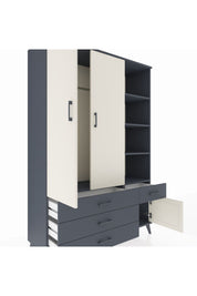 Hyperion Dolap 5 Raflı 4 Çekmeceli Tek Askılı 132x44x195 Antrasit-Aytaşı/Antrasit