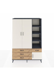 Hyperion Dolap 5 Raflı 4 Çekmeceli Tek Askılı 132x44x195 Antrasit-Aytaşı/Çam