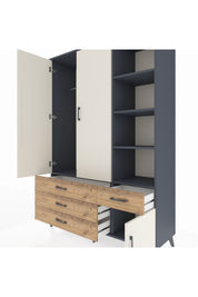 Hyperion Dolap 5 Raflı 4 Çekmeceli Tek Askılı 132x44x195 Antrasit-Aytaşı/Çam