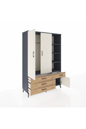 Hyperion Dolap 5 Raflı 4 Çekmeceli Tek Askılı 132x44x195 Antrasit-Aytaşı/Çam