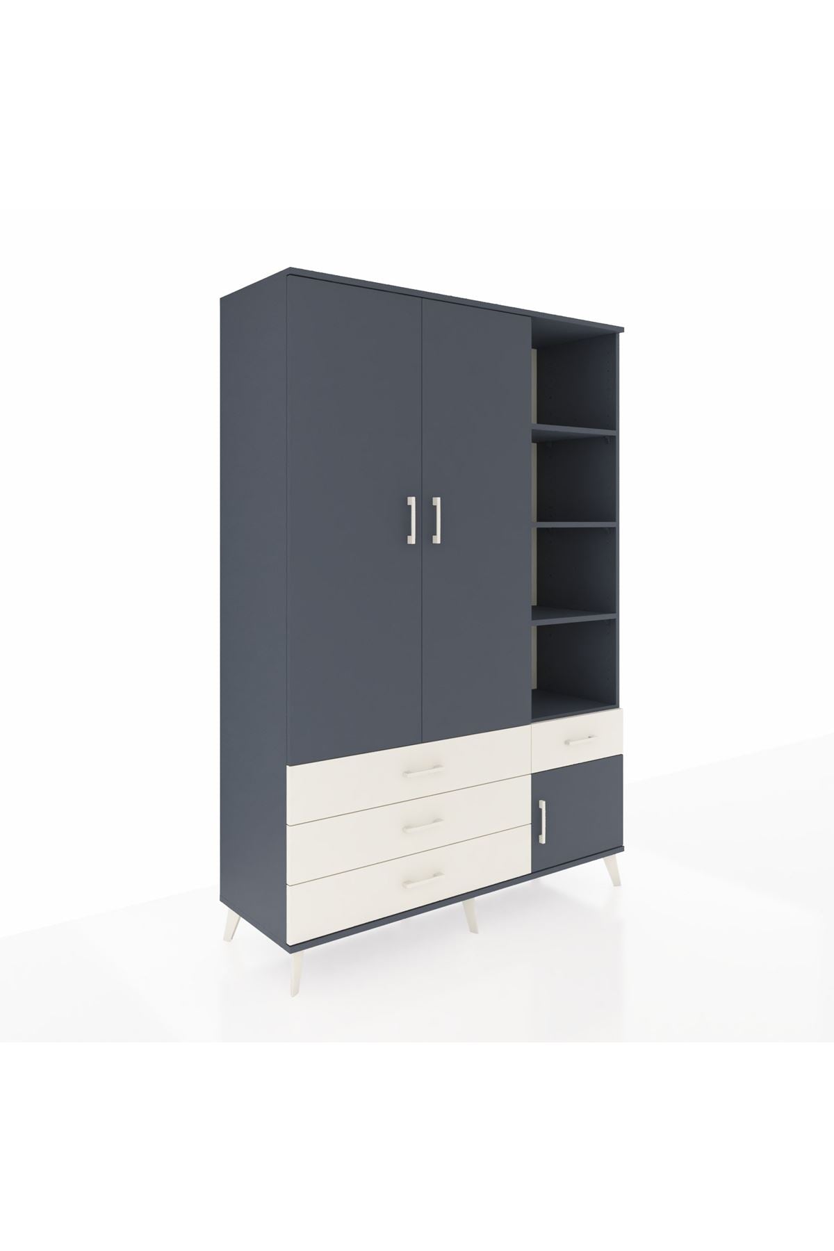 Hyperion Dolap 5 Raflı 4 Çekmeceli Tek Askılı 132x44x195 Antrasit-Antrasit/Aytaşı