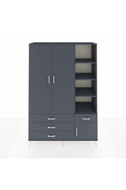 Hyperion Dolap 5 Raflı 4 Çekmeceli Tek Askılı 132x44x195 Antrasit-Antrasit/Antrasit