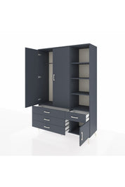 Hyperion Dolap 5 Raflı 4 Çekmeceli Tek Askılı 132x44x195 Antrasit-Antrasit/Antrasit