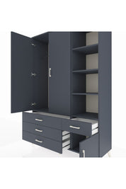 Hyperion Dolap 5 Raflı 4 Çekmeceli Tek Askılı 132x44x195 Antrasit-Antrasit/Antrasit