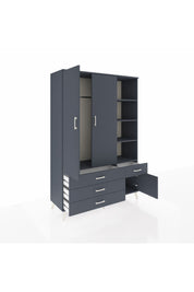 Hyperion Dolap 5 Raflı 4 Çekmeceli Tek Askılı 132x44x195 Antrasit-Antrasit/Antrasit