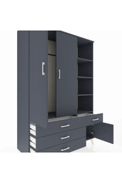 Hyperion Dolap 5 Raflı 4 Çekmeceli Tek Askılı 132x44x195 Antrasit-Antrasit/Antrasit