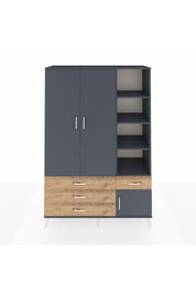 Hyperion Dolap 5 Raflı 4 Çekmeceli Tek Askılı 132x44x195 Antrasit-Antrasit/Çam