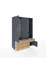 Hyperion Dolap 5 Raflı 4 Çekmeceli Tek Askılı 132x44x195 Antrasit-Antrasit/Çam