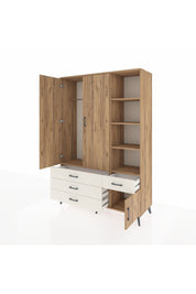 Hyperion Dolap 5 Raflı 4 Çekmeceli Tek Askılı 132x44x195 Çam-Çam/Aytaşı