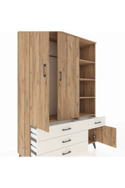 Hyperion Dolap 5 Raflı 4 Çekmeceli Tek Askılı 132x44x195 Çam-Çam/Aytaşı