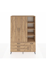 Hyperion Dolap 5 Raflı 4 Çekmeceli Tek Askılı 132x44x195 Çam-Çam/Çam