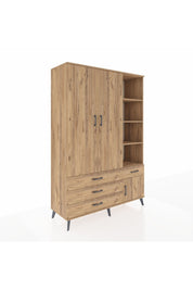 Hyperion Dolap 5 Raflı 4 Çekmeceli Tek Askılı 132x44x195 Çam-Çam/Çam