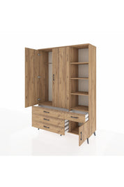 Hyperion Dolap 5 Raflı 4 Çekmeceli Tek Askılı 132x44x195 Çam-Çam/Çam