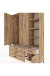 Hyperion Dolap 5 Raflı 4 Çekmeceli Tek Askılı 132x44x195 Çam-Çam/Çam