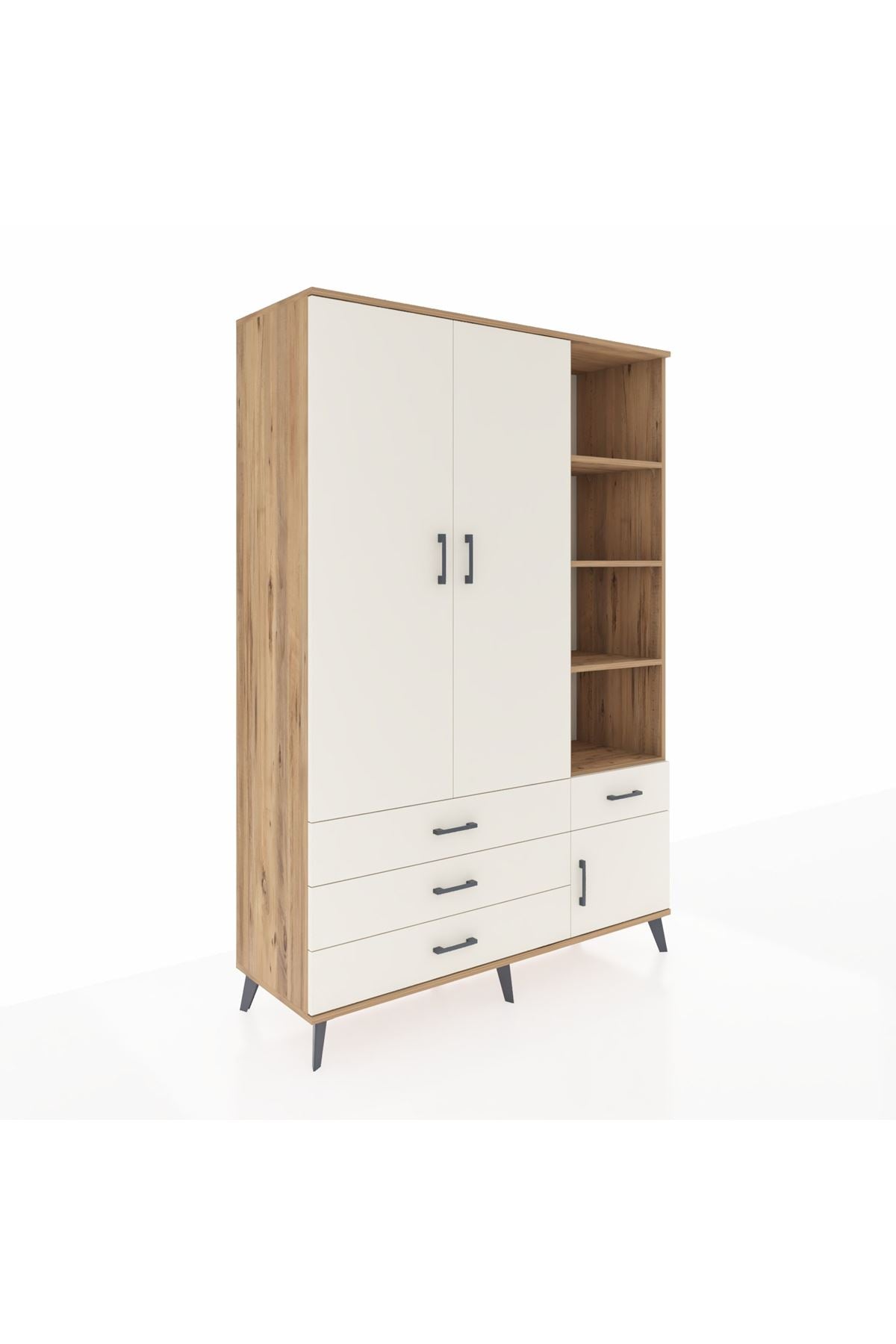 Hyperion Dolap 5 Raflı 4 Çekmeceli Tek Askılı 132x44x195 Çam-Aytaşı/Aytaşı