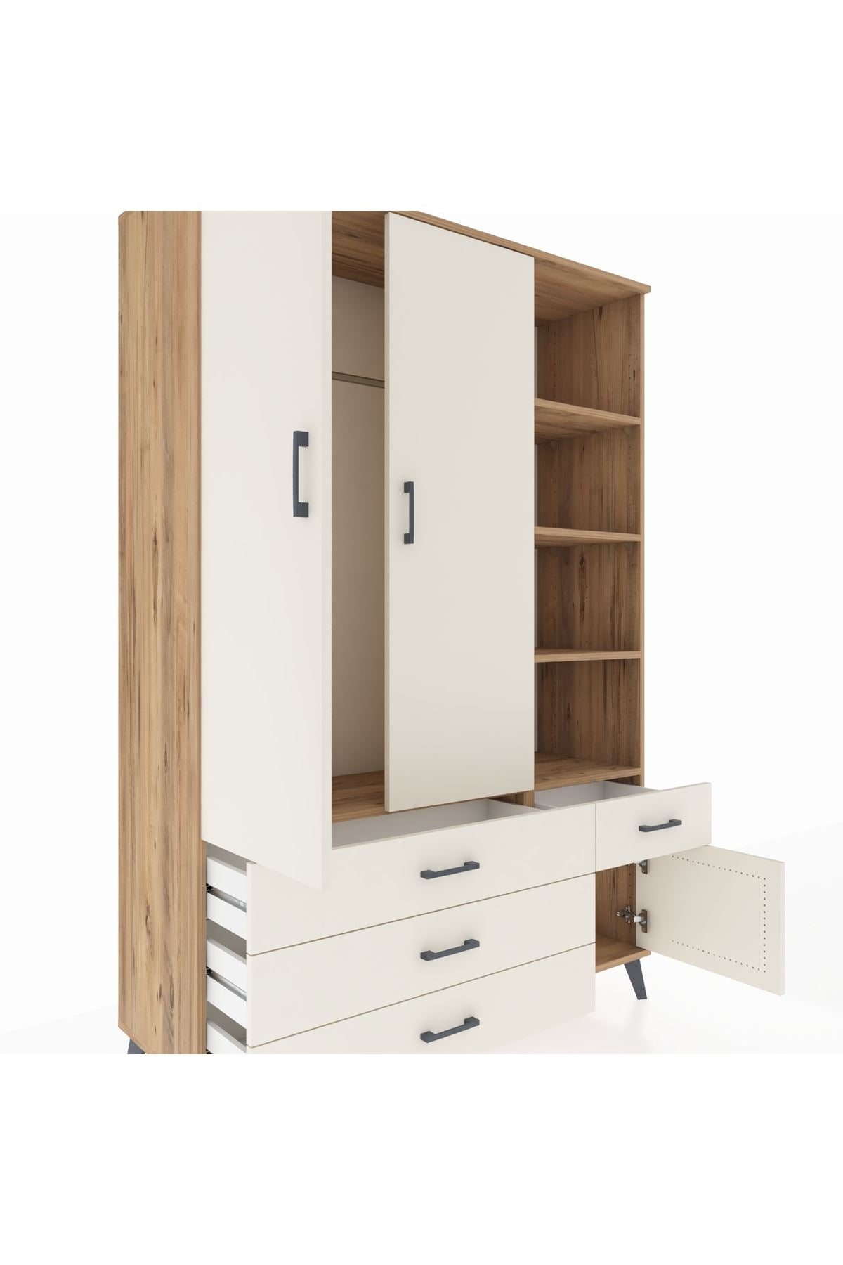 Hyperion Dolap 5 Raflı 4 Çekmeceli Tek Askılı 132x44x195 Çam-Aytaşı/Aytaşı