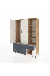 Hyperion Dolap 5 Raflı 4 Çekmeceli Tek Askılı 132x44x195 Çam-Aytaşı/Antrasit