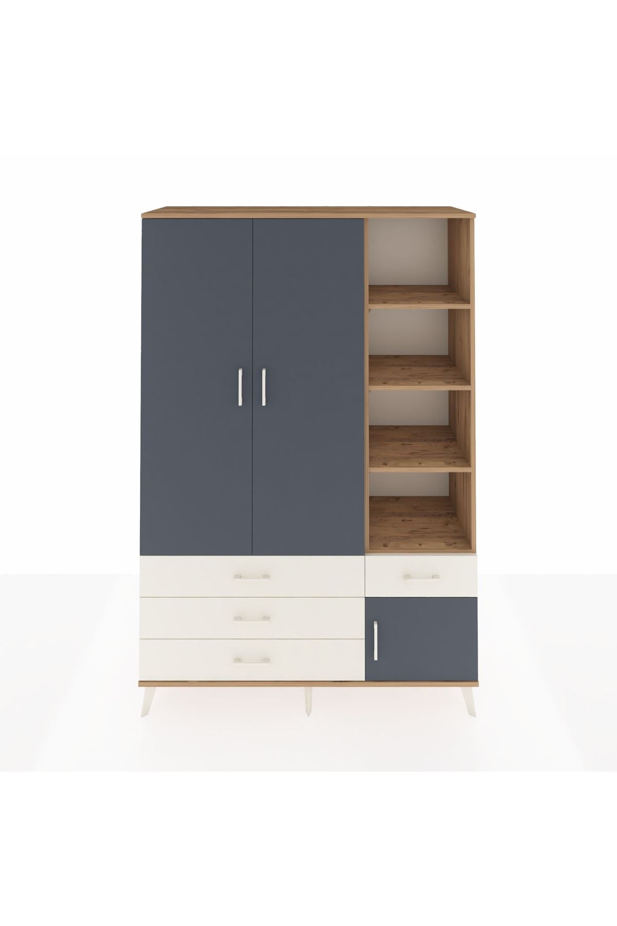 Hyperion Dolap 5 Raflı 4 Çekmeceli Tek Askılı 132x44x195 Çam-Antrasit/Aytaşı