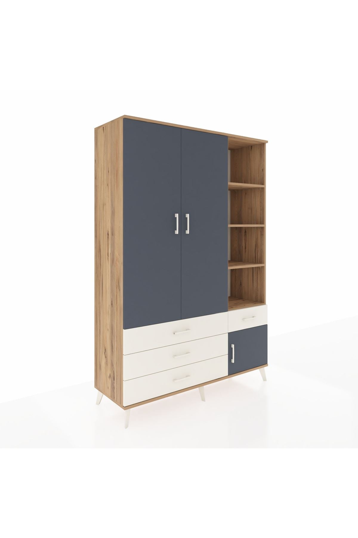 Hyperion Dolap 5 Raflı 4 Çekmeceli Tek Askılı 132x44x195 Çam-Antrasit/Aytaşı