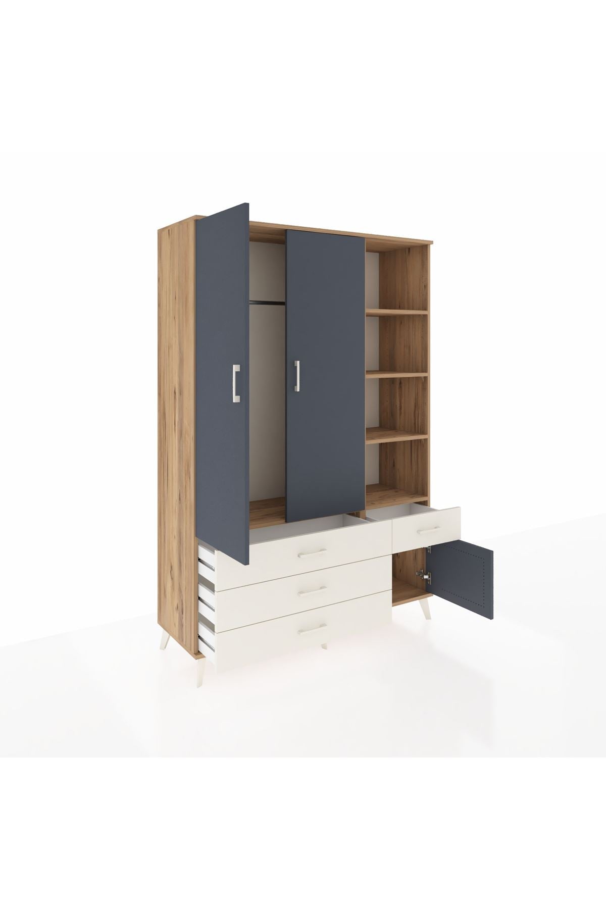 Hyperion Dolap 5 Raflı 4 Çekmeceli Tek Askılı 132x44x195 Çam-Antrasit/Aytaşı