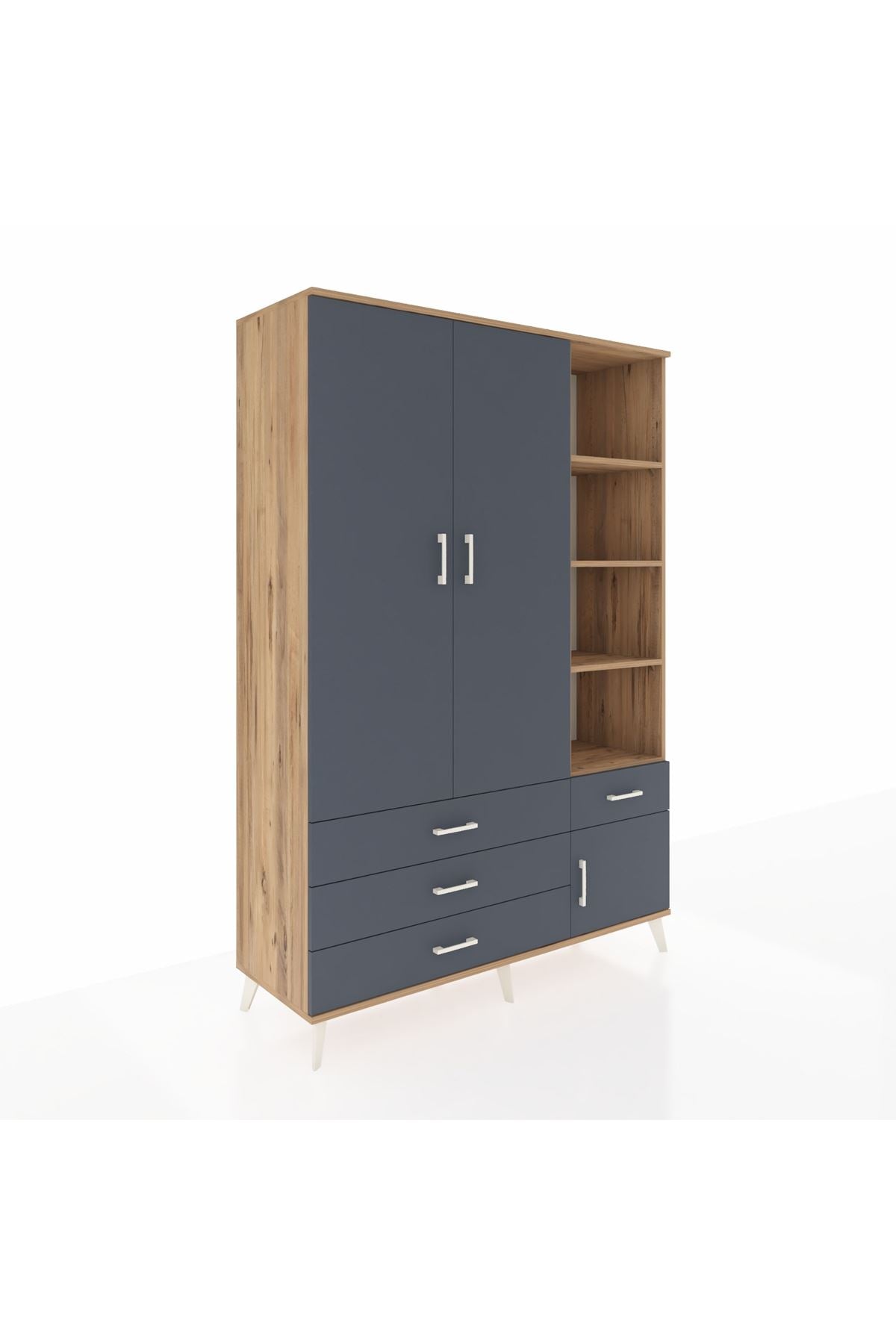 Hyperion Dolap 5 Raflı 4 Çekmeceli Tek Askılı 132x44x195 Çam-Antrasit/Antrasit