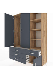 Hyperion Dolap 5 Raflı 4 Çekmeceli Tek Askılı 132x44x195 Çam-Antrasit/Antrasit