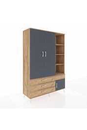 Hyperion Dolap 5 Raflı 4 Çekmeceli Tek Askılı 132x44x195 Çam-Antrasit/Çam