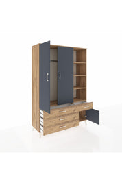 Hyperion Dolap 5 Raflı 4 Çekmeceli Tek Askılı 132x44x195 Çam-Antrasit/Çam