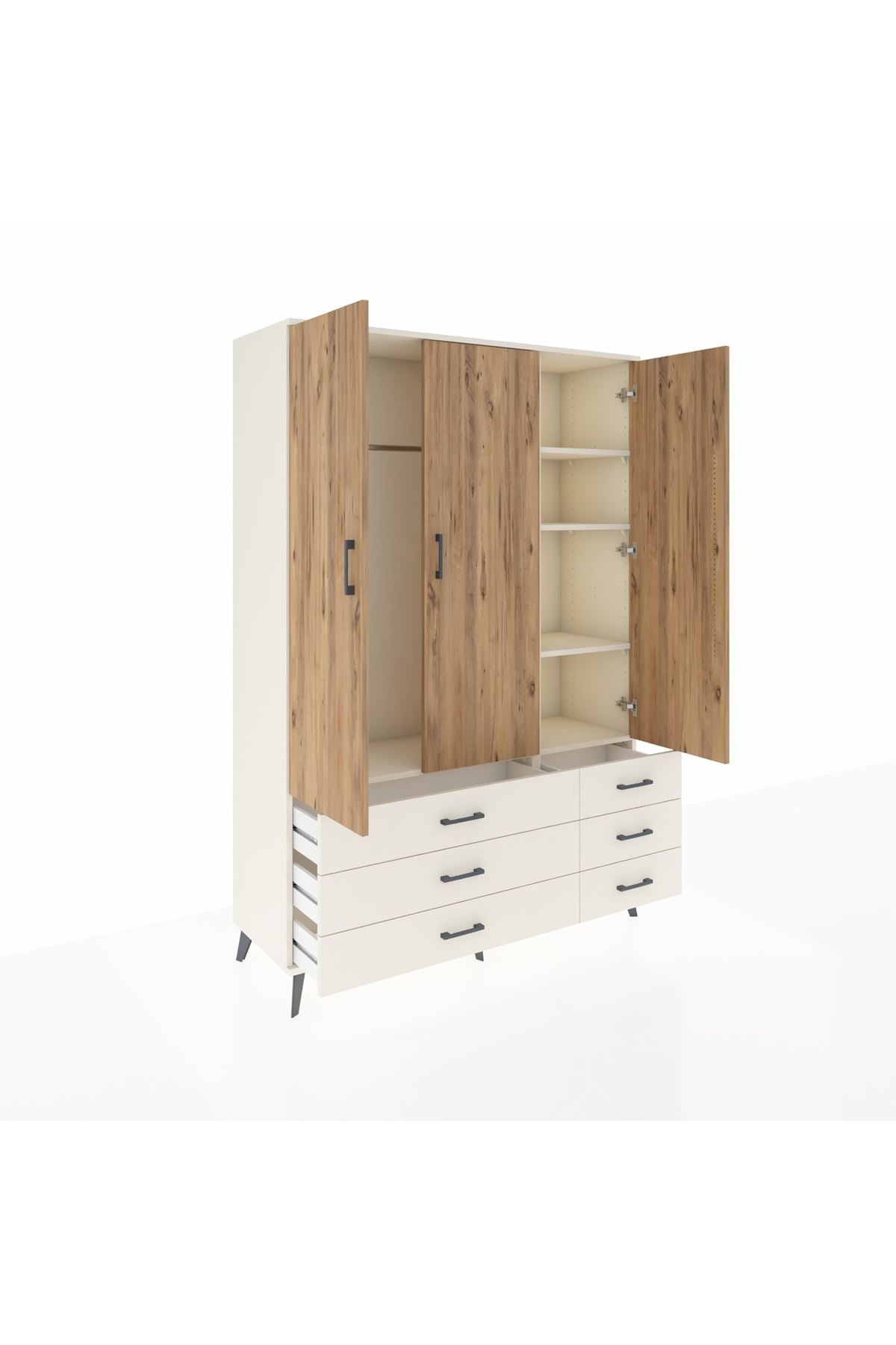 Hyperion Dolap 5 Raflı 6 Çekmeceli Tek Askılı 132x44x195 Aytaşı-Çam/Aytaşı