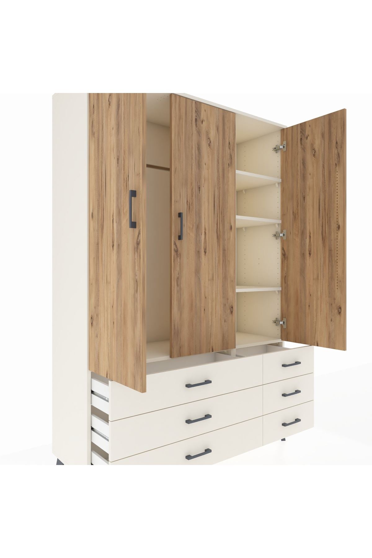 Hyperion Dolap 5 Raflı 6 Çekmeceli Tek Askılı 132x44x195 Aytaşı-Çam/Aytaşı