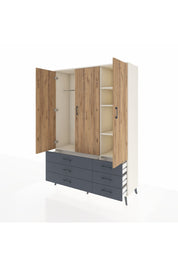 Hyperion Dolap 5 Raflı 6 Çekmeceli Tek Askılı 132x44x195 Aytaşı-Çam/Antrasit