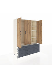 Hyperion Dolap 5 Raflı 6 Çekmeceli Tek Askılı 132x44x195 Aytaşı-Çam/Antrasit