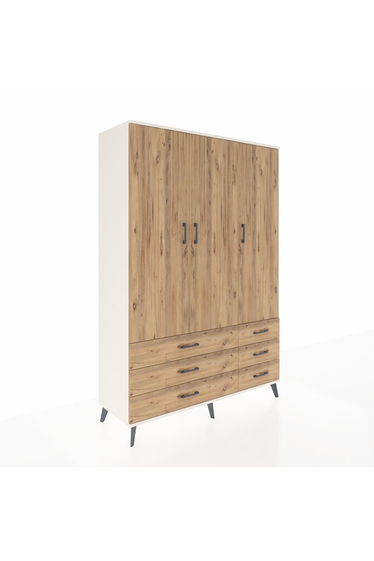 Hyperion Dolap 5 Raflı 6 Çekmeceli Tek Askılı 132x44x195 Aytaşı-Çam/Çam