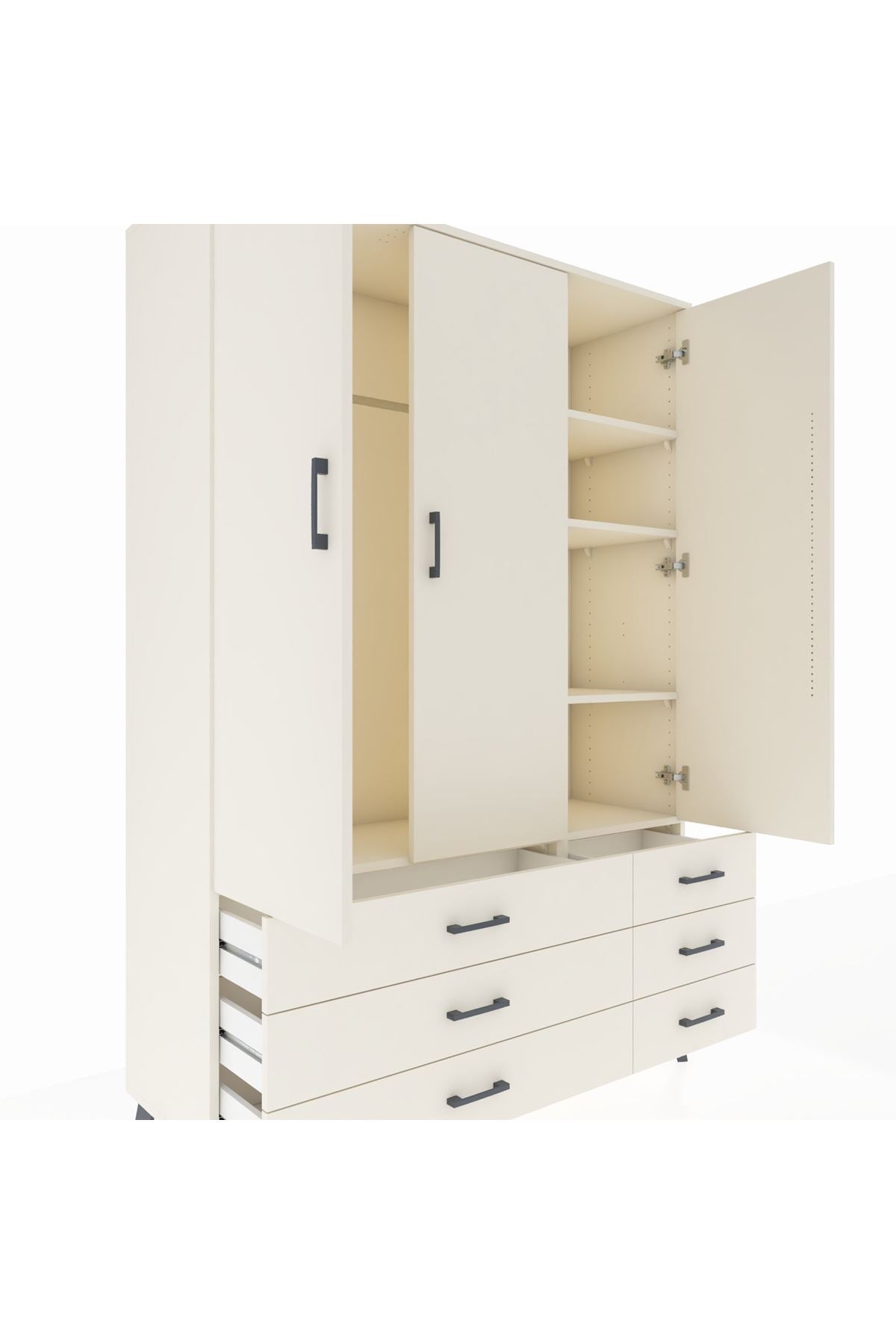 Hyperion Dolap 5 Raflı 6 Çekmeceli Tek Askılı 132x44x195 Aytaşı-Aytaşı/Aytaşı