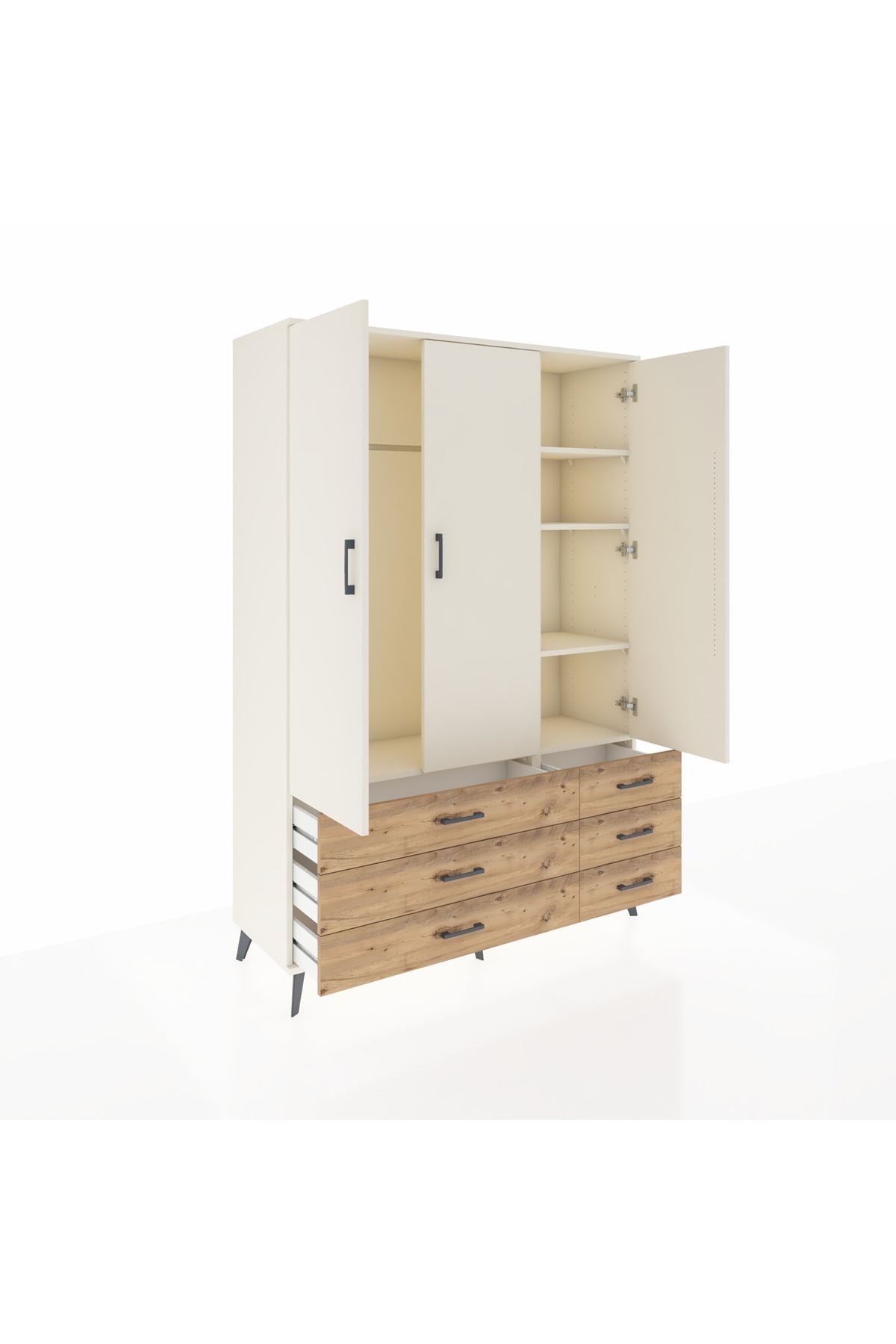 Hyperion Dolap 5 Raflı 6 Çekmeceli Tek Askılı 132x44x195 Aytaşı-Aytaşı/Çam