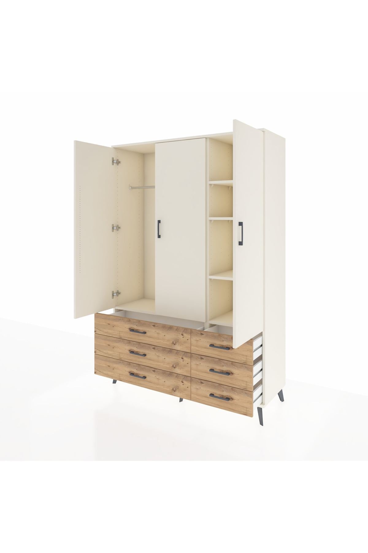 Hyperion Dolap 5 Raflı 6 Çekmeceli Tek Askılı 132x44x195 Aytaşı-Aytaşı/Çam