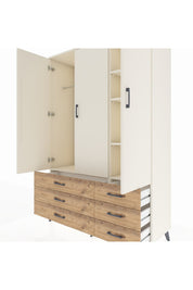 Hyperion Dolap 5 Raflı 6 Çekmeceli Tek Askılı 132x44x195 Aytaşı-Aytaşı/Çam