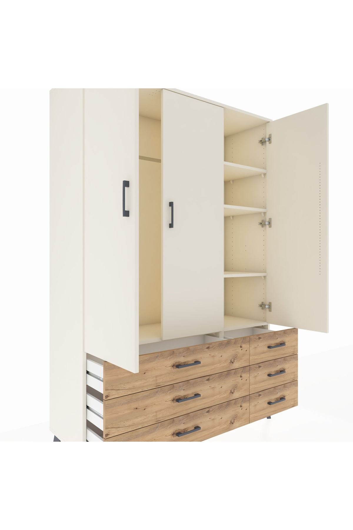 Hyperion Dolap 5 Raflı 6 Çekmeceli Tek Askılı 132x44x195 Aytaşı-Aytaşı/Çam