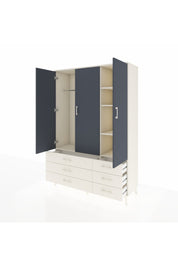 Hyperion Dolap 5 Raflı 6 Çekmeceli Tek Askılı 132x44x195 Aytaşı-Antrasit/Aytaşı